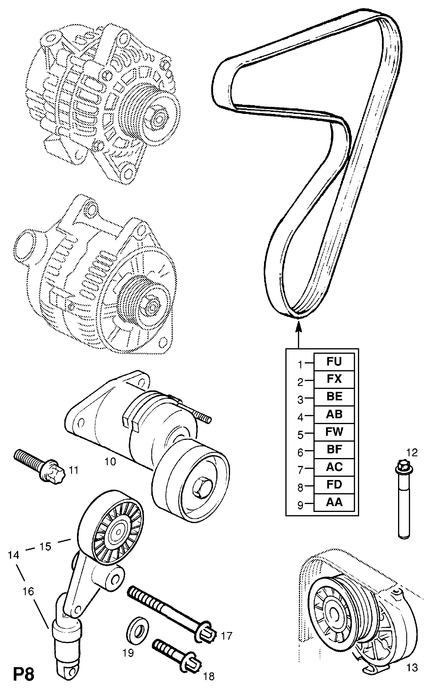 Vauxhall 1 340 548 - Siksnas spriegotājs, Ķīļsiksna ps1.lv