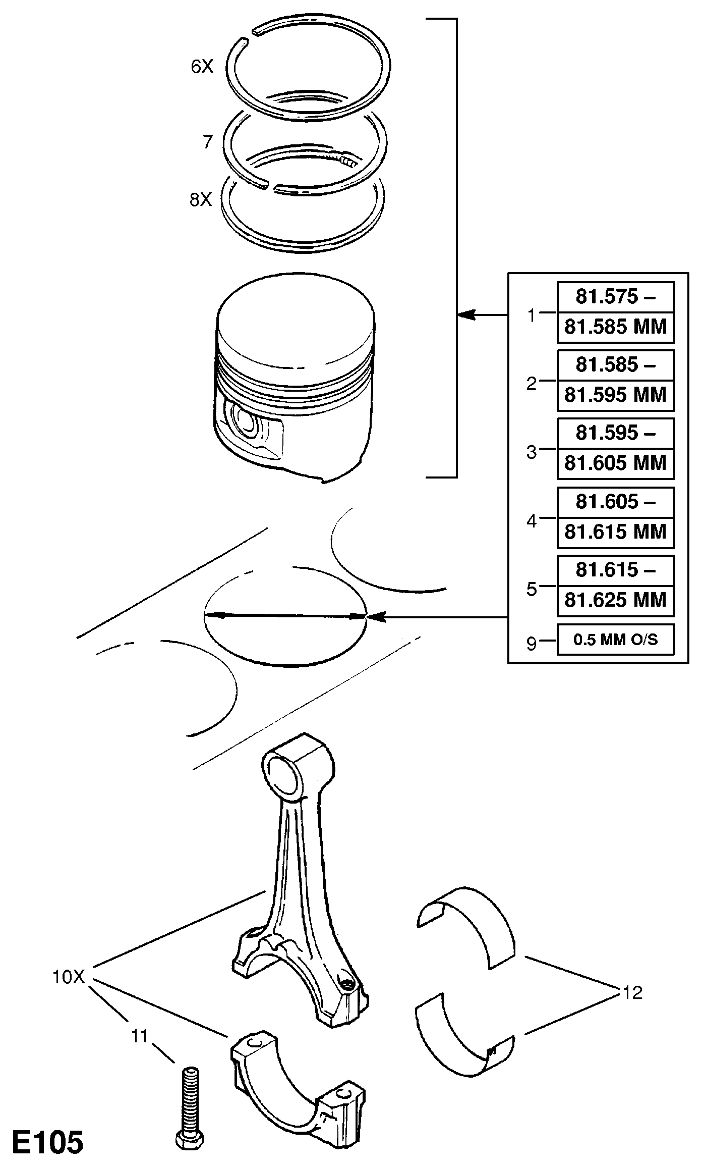 General Motors 623 603 - PISTON, PIN AND RINGS, ASSY., STD., CYLINDER BORE 81.595-81.605  ps1.lv