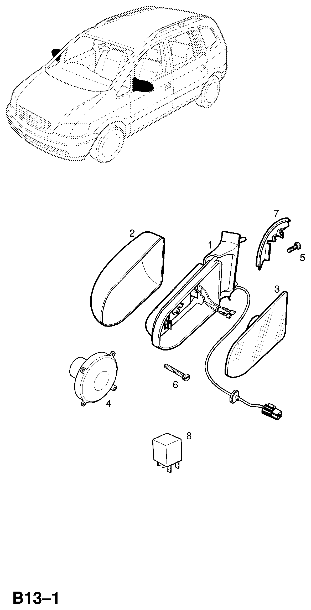 Opel 6428756 - Korpuss, Ārējais atpakaļskata spogulis ps1.lv