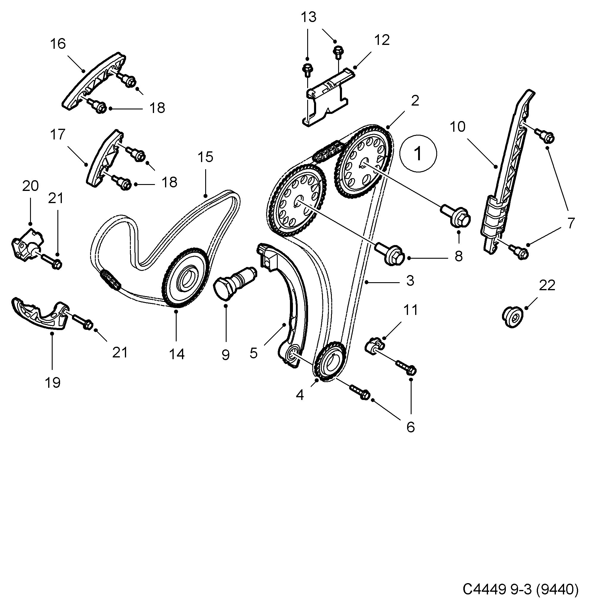 SAAB 90537299 - Sadales vārpstas piedziņas ķēdes komplekts ps1.lv