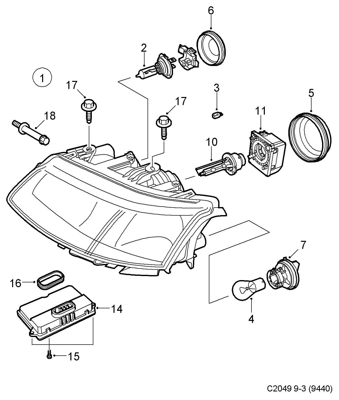 SAAB 12 79 0587 - Palaišanas iekārta, Gāzizlādes spuldze ps1.lv