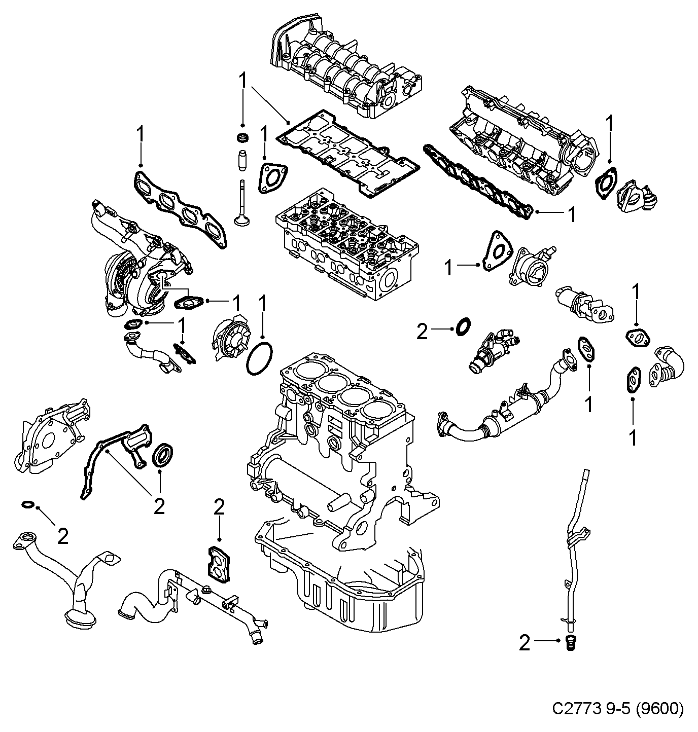 Vauxhall 93186196 - Blīvju komplekts, Motora bloks ps1.lv