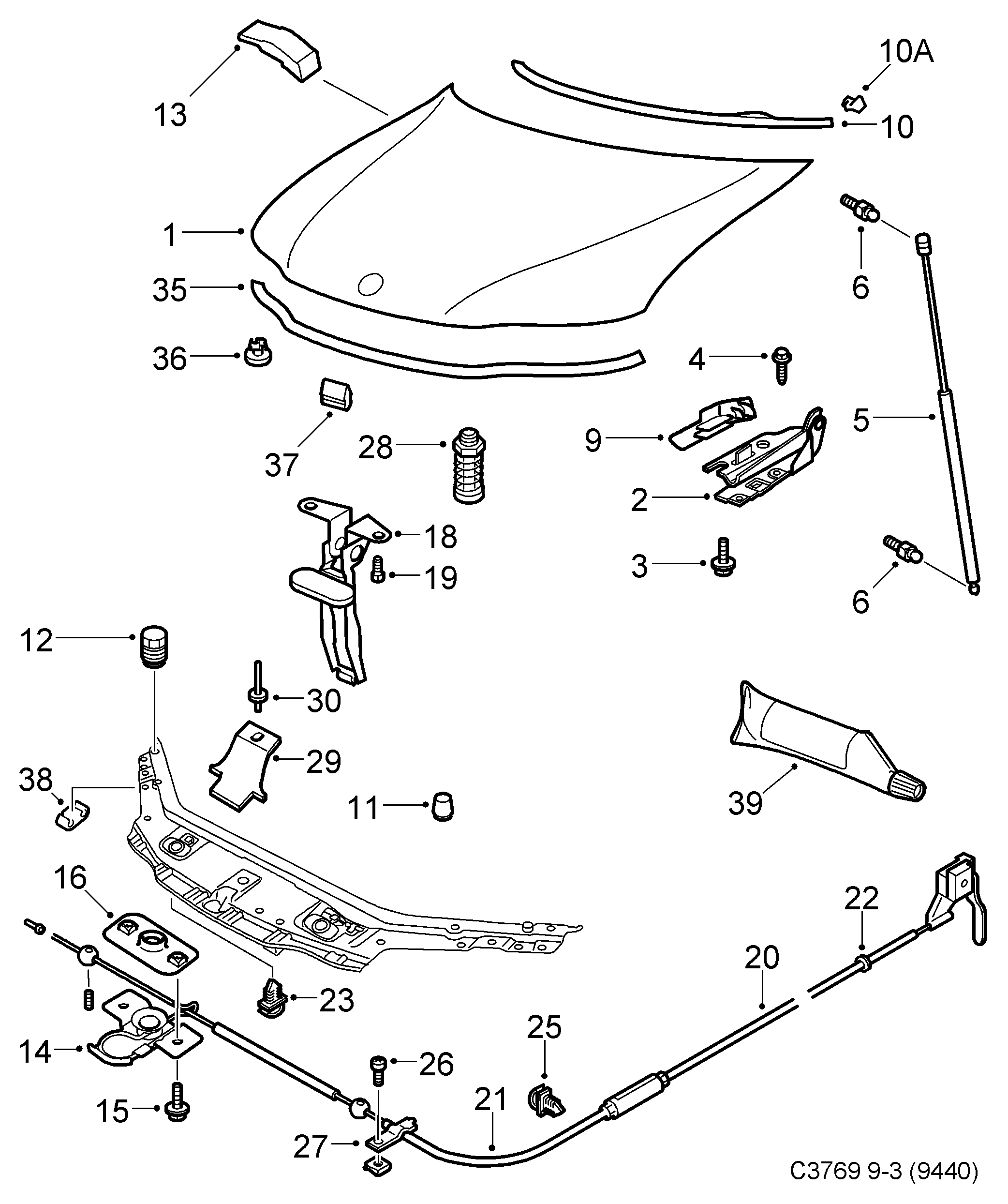 SAAB 12782931 - Motora pārsega slēdzenes trose ps1.lv