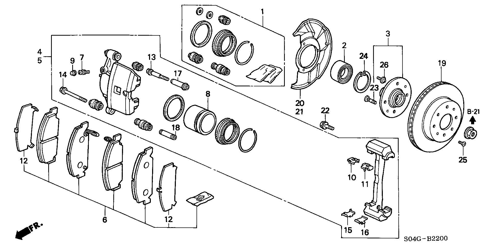 Honda 45022SR3L02 - Bremžu uzliku kompl., Disku bremzes ps1.lv