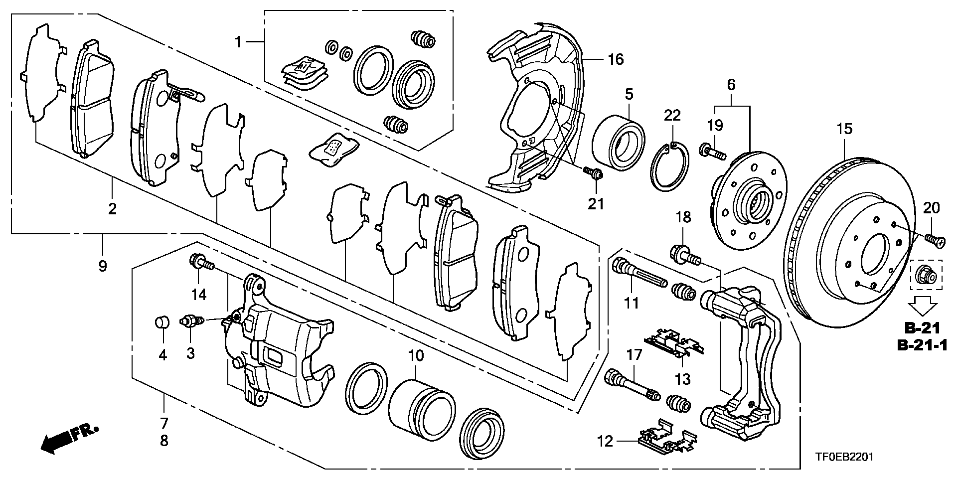 Honda 45022TF0G02 - Bremžu uzliku kompl., Disku bremzes ps1.lv