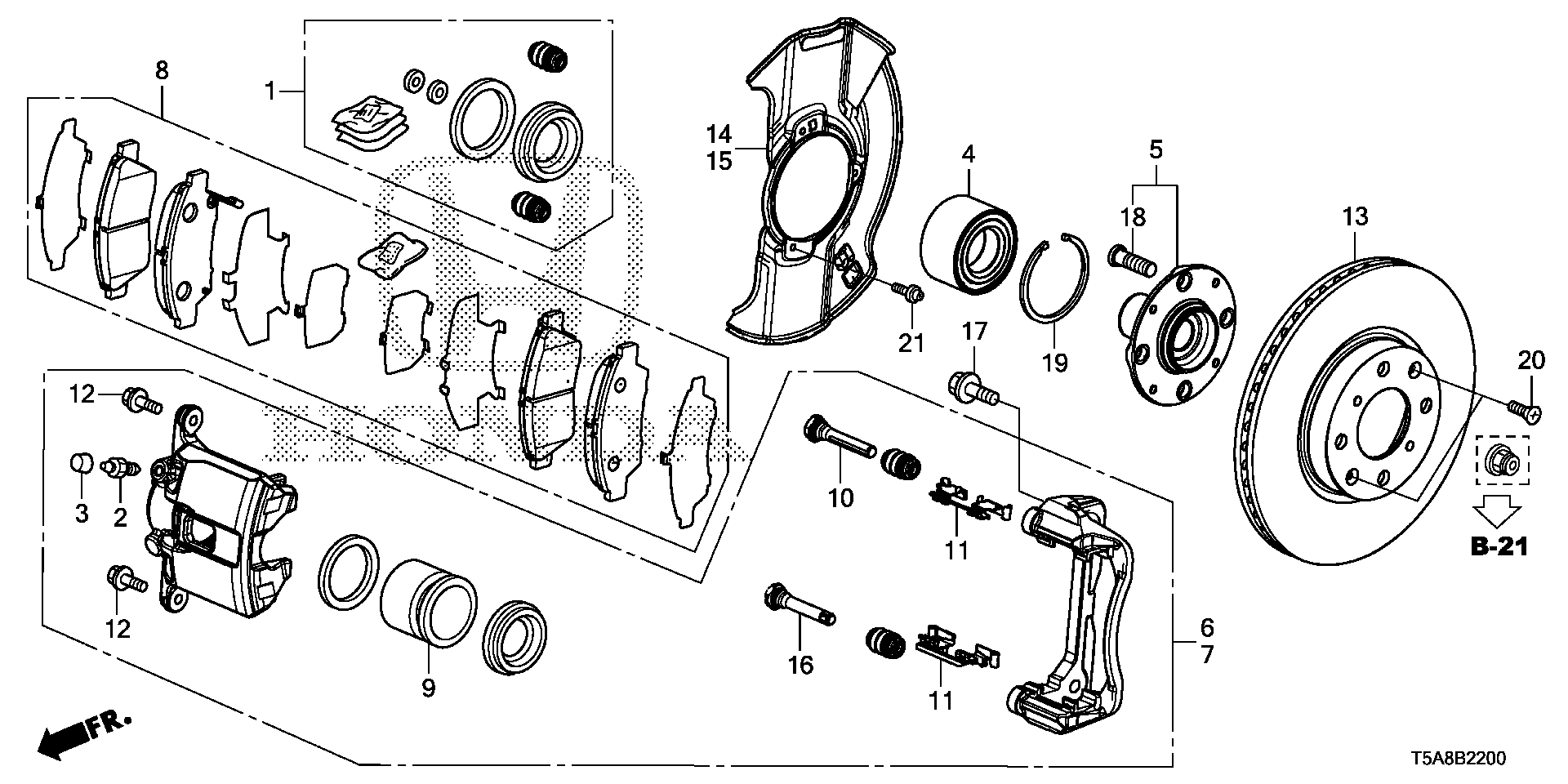 Honda 45019T5B010 - Remkomplekts, Bremžu suports ps1.lv