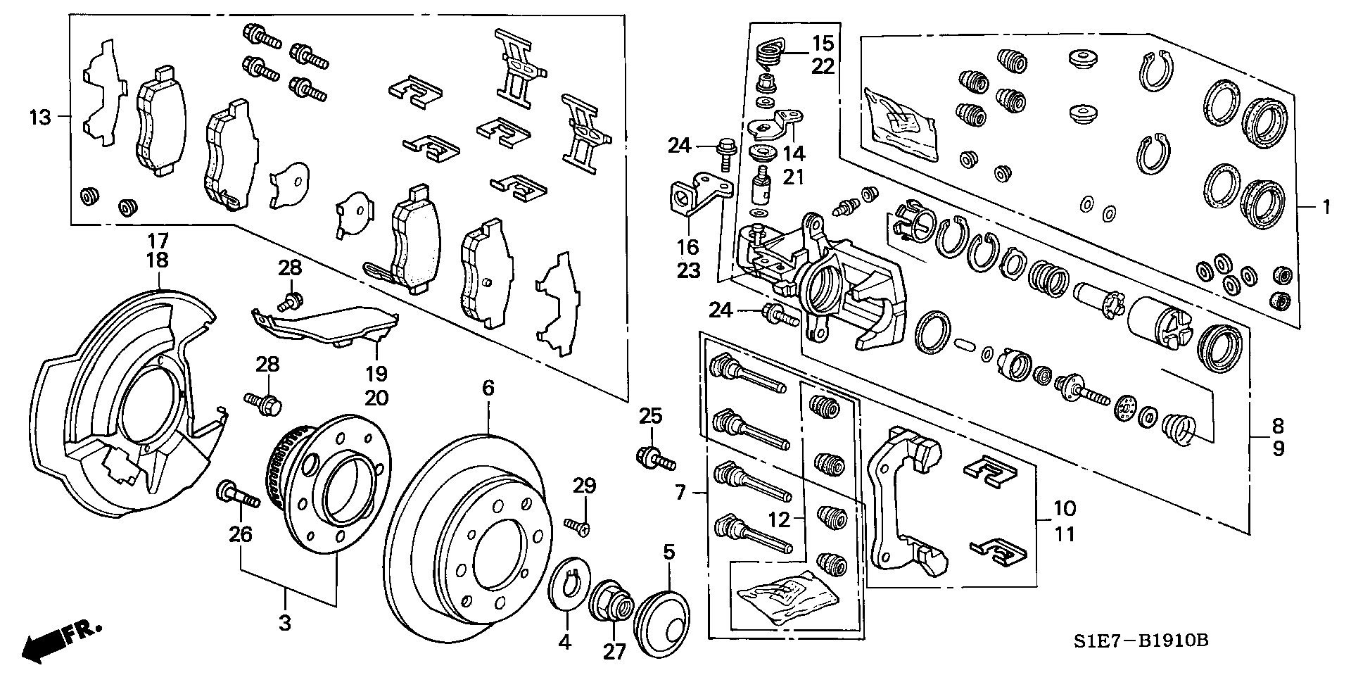 Honda 43010-ST3-E00 - Virzītājčaulu komplekts, Bremžu suports ps1.lv