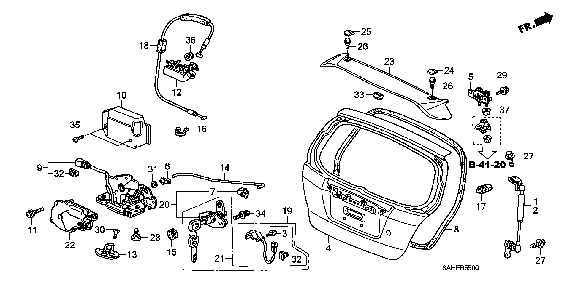 Honda 04746-SAA-010 - Gāzes atspere, Bagāžas / Kravas nodalījuma vāks ps1.lv