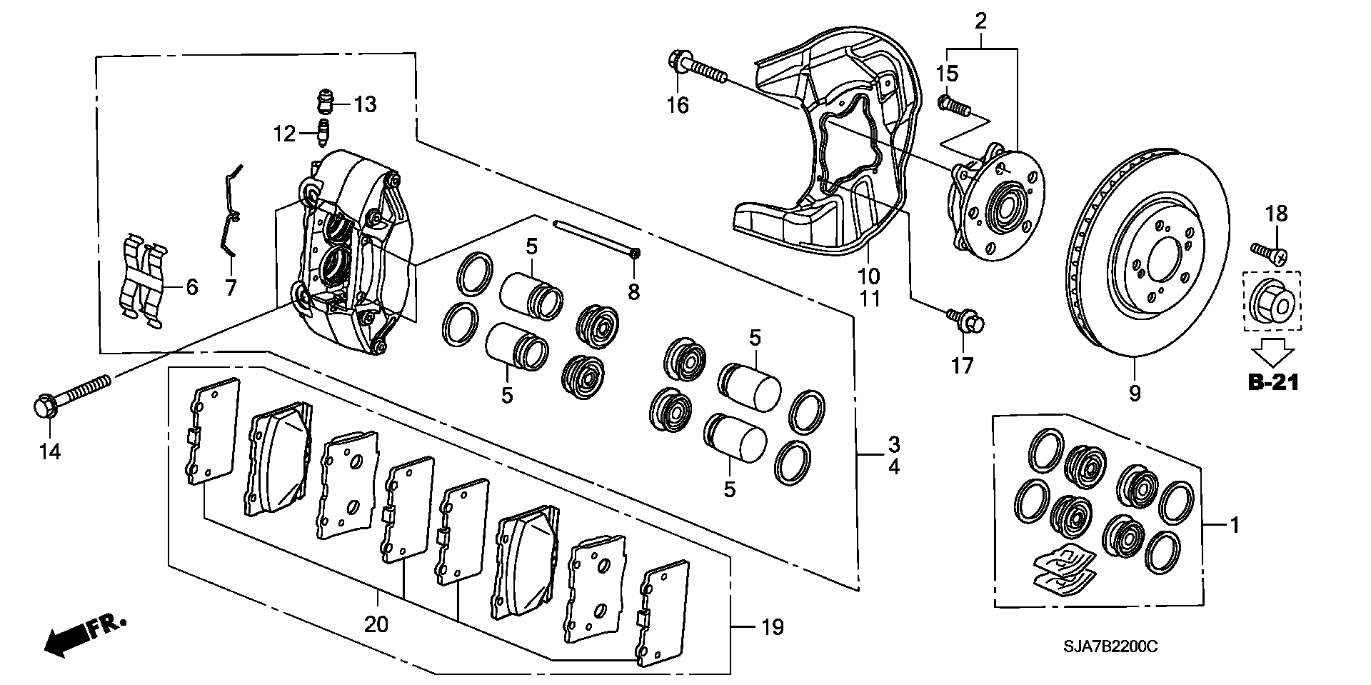 Honda 01463SJA000 - Remkomplekts, Bremžu suports ps1.lv