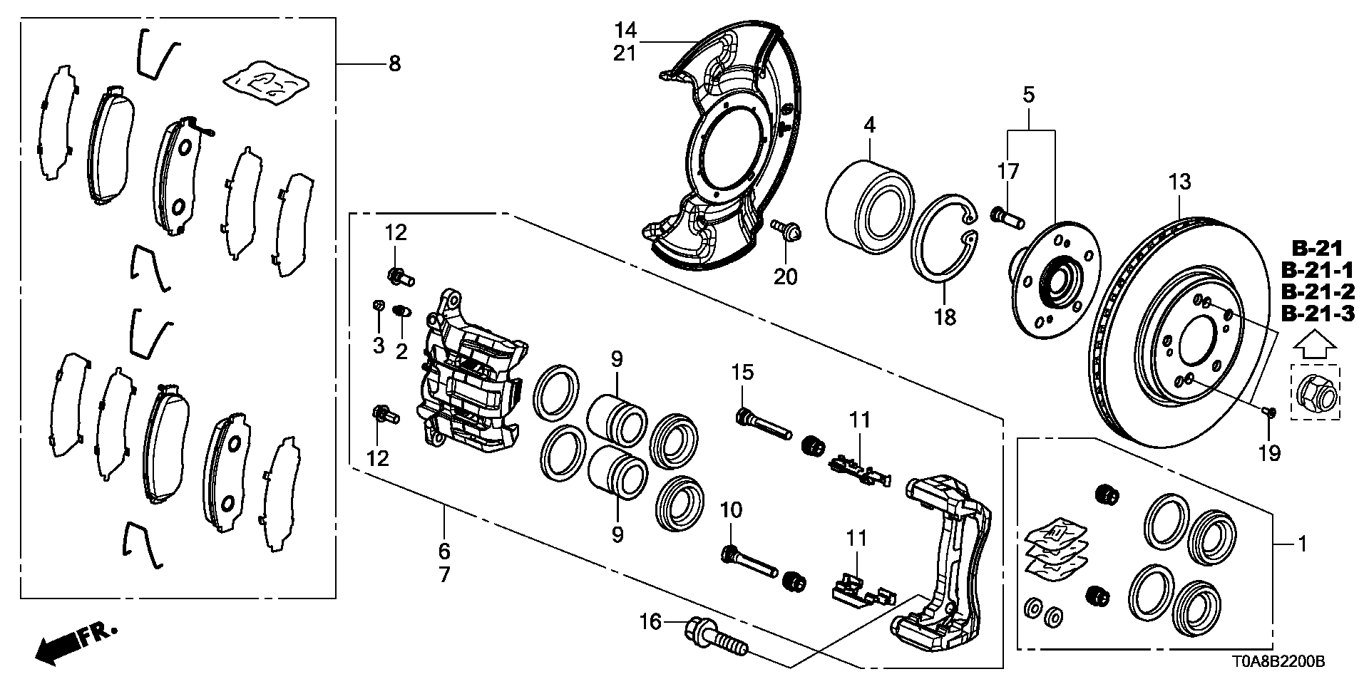 Honda 45022T0AA01 - Bremžu uzliku kompl., Disku bremzes ps1.lv