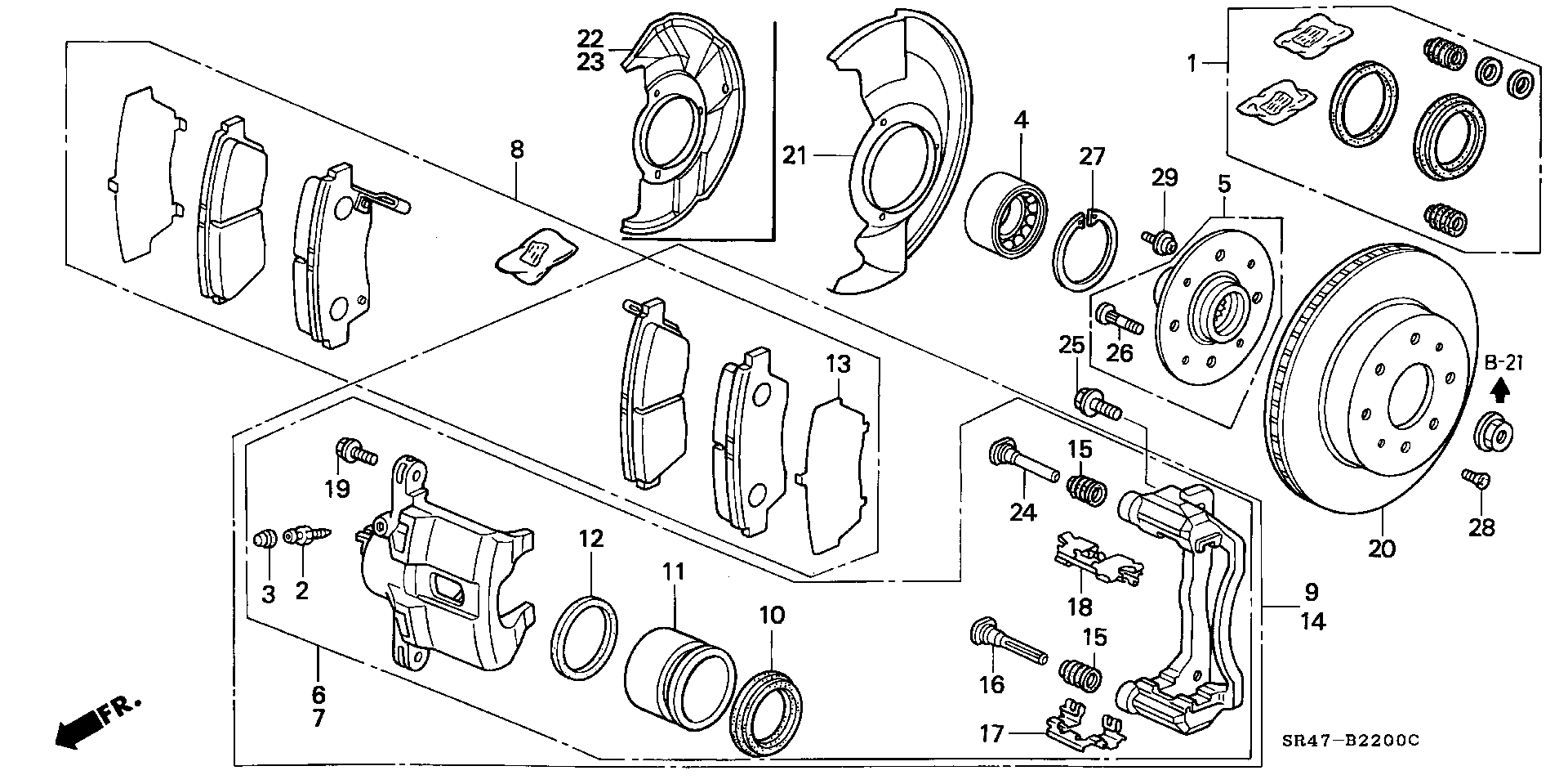 Honda 01463-SR3-000 - Remkomplekts, Bremžu suports ps1.lv