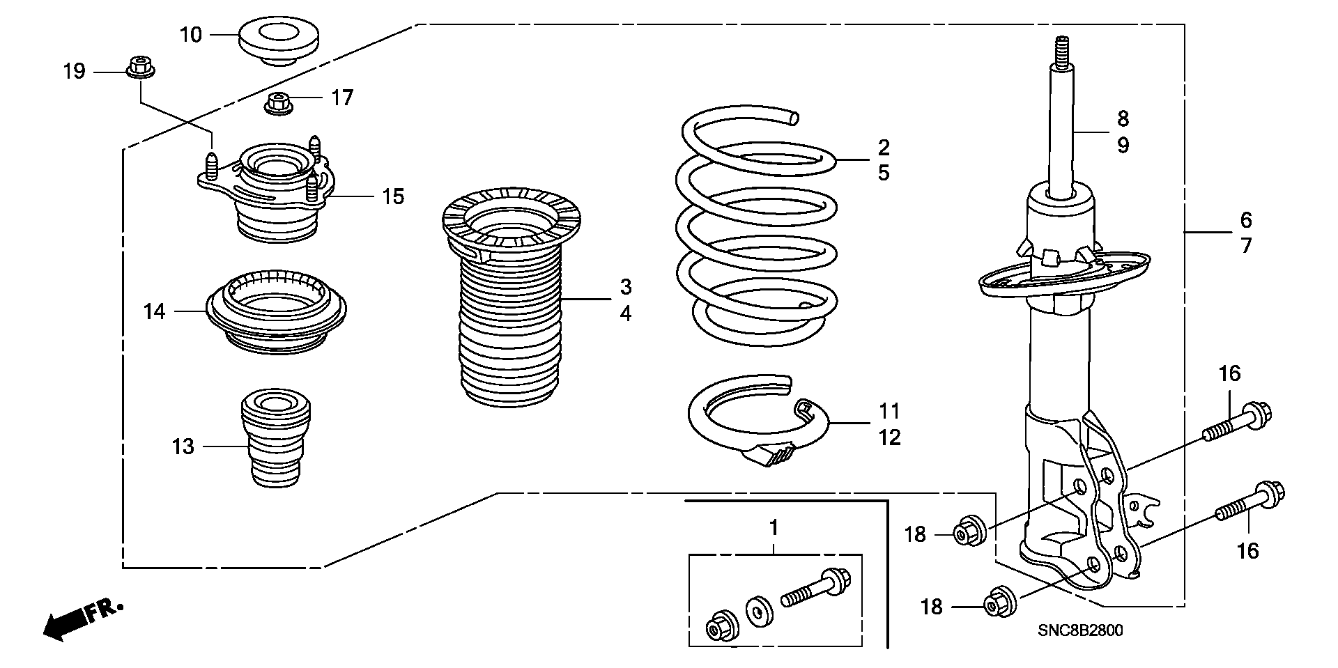 Honda 51726-SNA-013 - Ritgultnis, Amortizatora statnes balsts ps1.lv