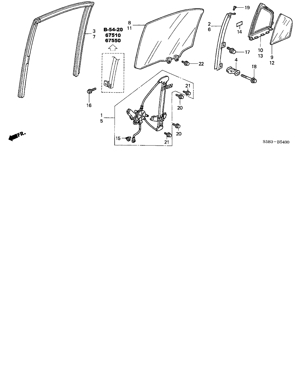 Honda 73491-S5D-A01 - Durvju stikls ps1.lv