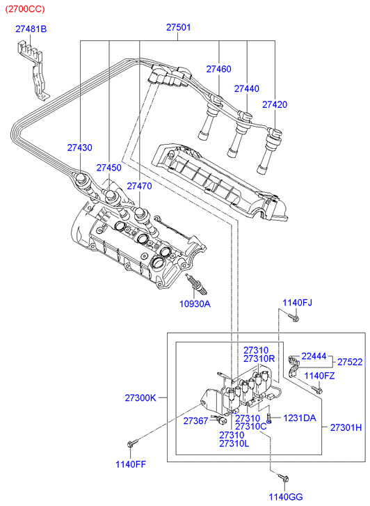 Hyundai 27450 23700 - Augstsprieguma vadu komplekts ps1.lv