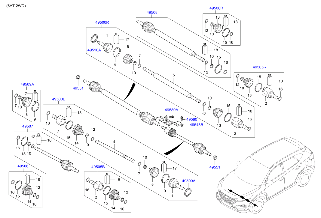 Hyundai 49542D7190 - Boot kit-fr axle diff side,rh ps1.lv