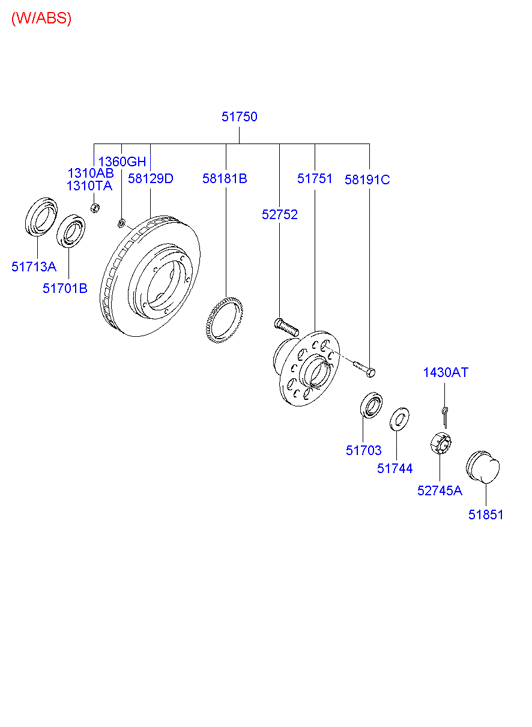 Hyundai 5170144030 - Riteņa rumbas gultņa komplekts ps1.lv