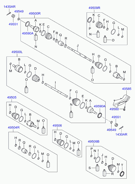 KIA 49500-2H012 - Šarnīru komplekts, Piedziņas vārpsta ps1.lv