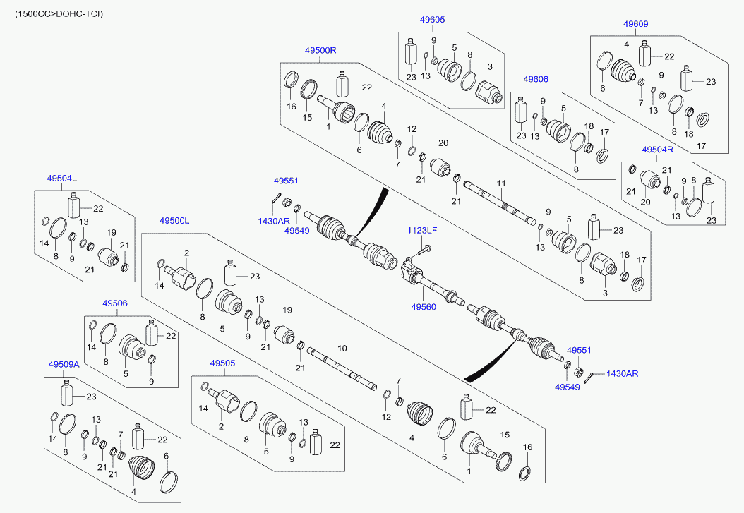 Hyundai 49505-1CC00 - Šarnīru komplekts, Piedziņas vārpsta ps1.lv