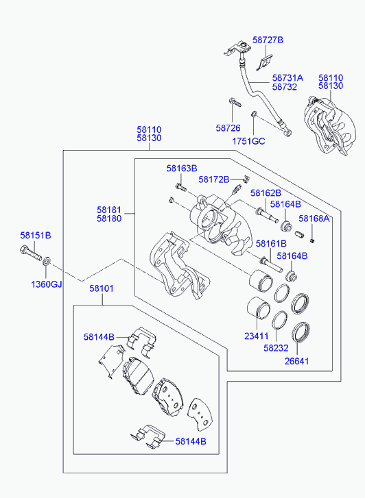 KIA 58144-2B000 - Piederumu komplekts, Disku bremžu uzlikas ps1.lv