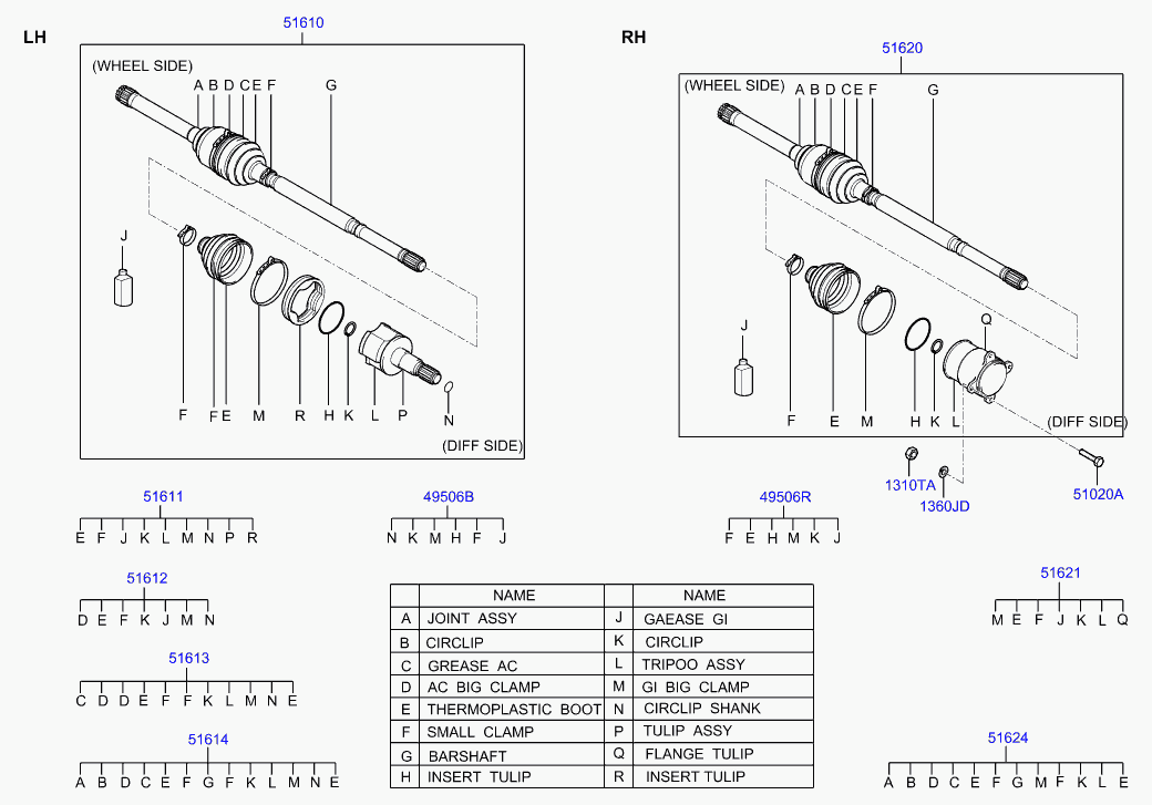 Hyundai 51610-H1000 - Šarnīru komplekts, Piedziņas vārpsta ps1.lv