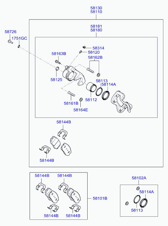 Honda 581011HA10 - Bremžu uzliku kompl., Disku bremzes ps1.lv