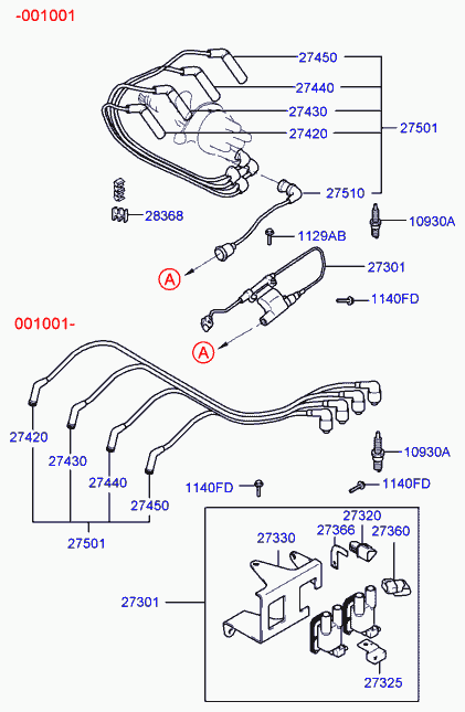 Hyundai 27501-02A00 - Augstsprieguma vadu komplekts ps1.lv