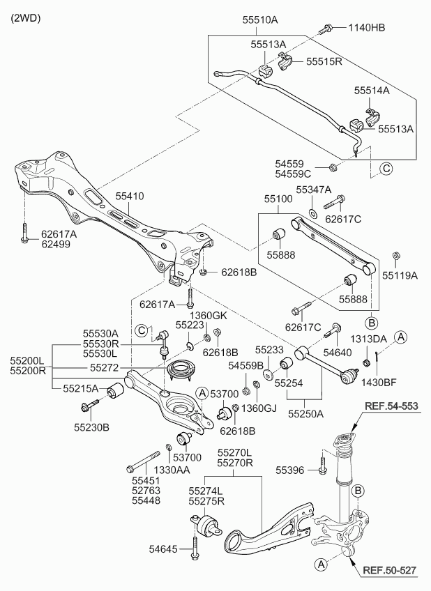 KIA 552102Y000 - Arm complete - rear lower, lh ps1.lv