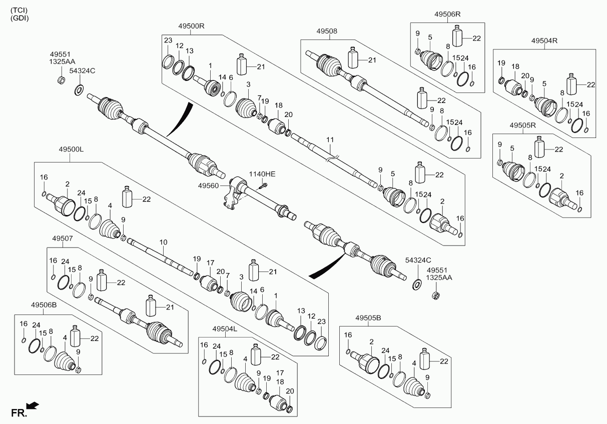 Hyundai 49536A6202 - Šarnīru komplekts, Piedziņas vārpsta ps1.lv