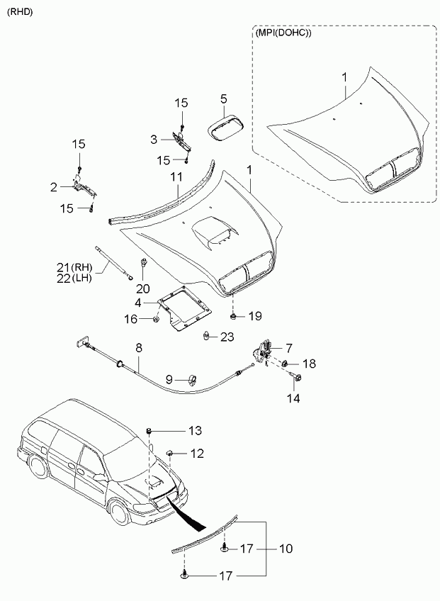 KIA 0K53Y-56-630 - Gāzes atspere, Motora pārsegs ps1.lv