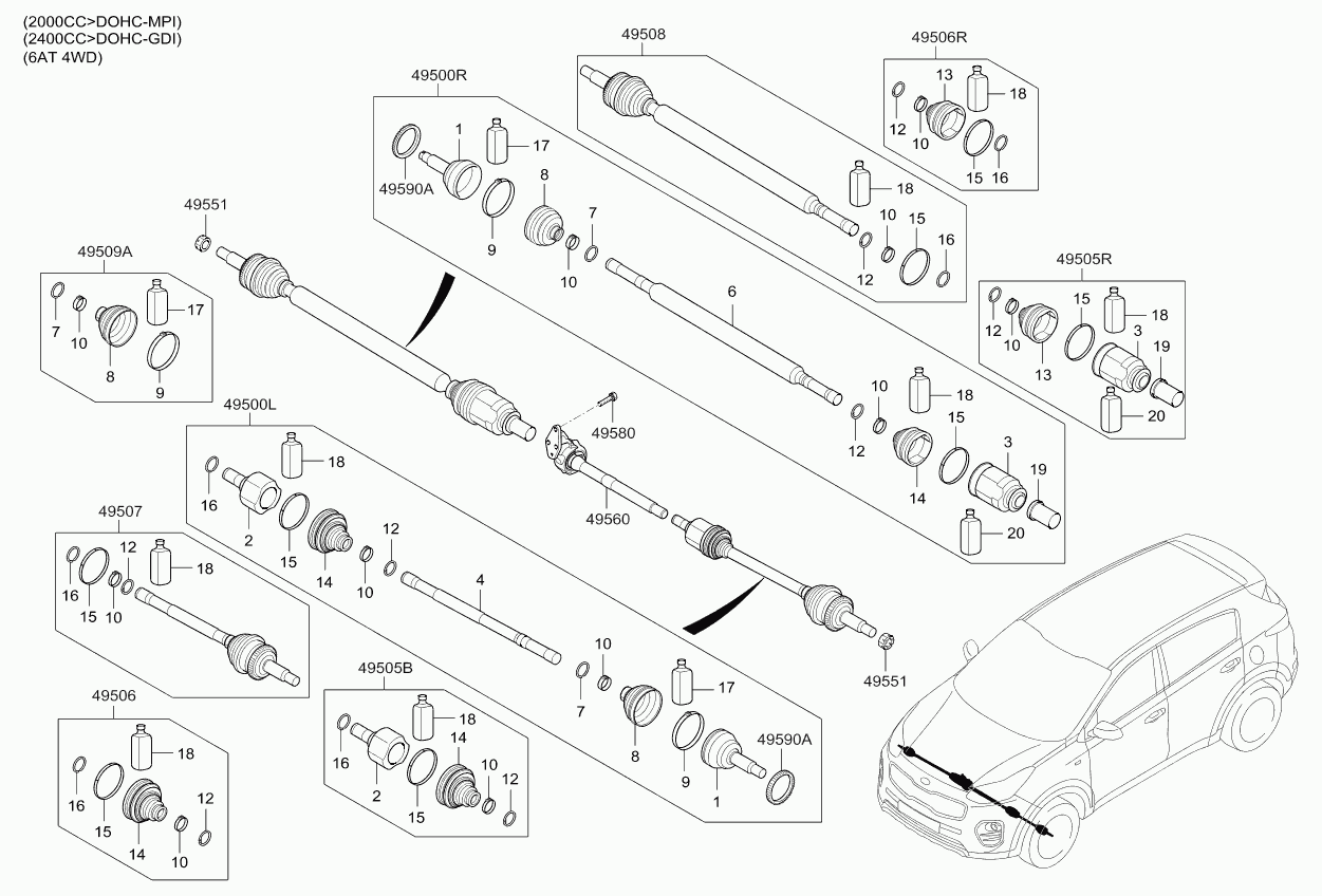 KIA 49500-D7200 - Šarnīru komplekts, Piedziņas vārpsta ps1.lv