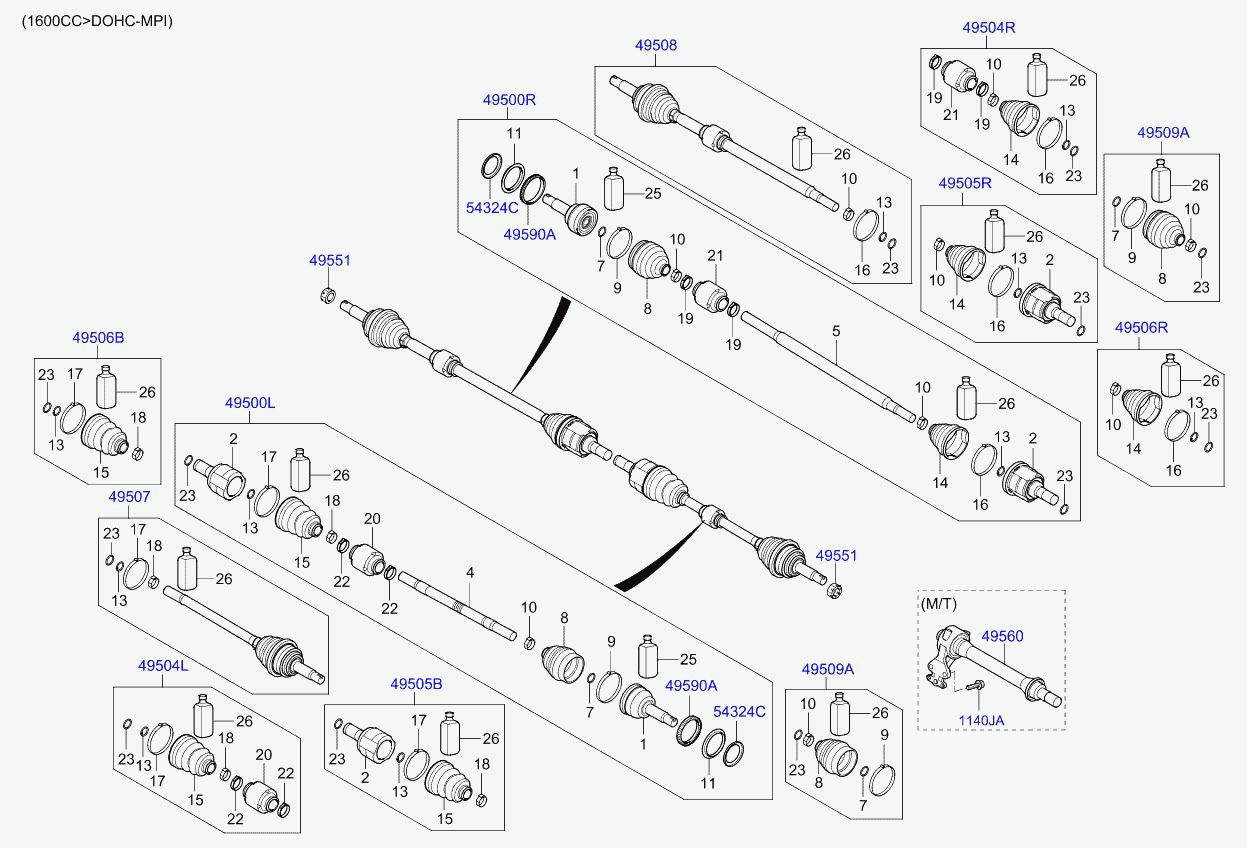 Hyundai 49542H5105 - Šarnīru komplekts, Piedziņas vārpsta ps1.lv