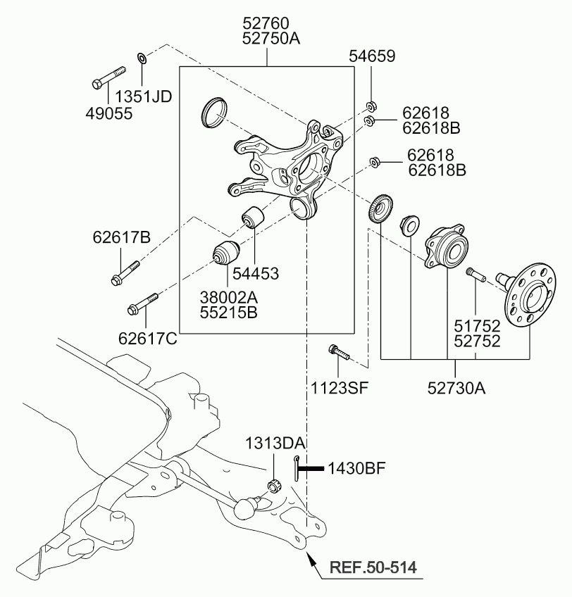 KIA 527101D010 - Carrier assy - rear axle, lh ps1.lv