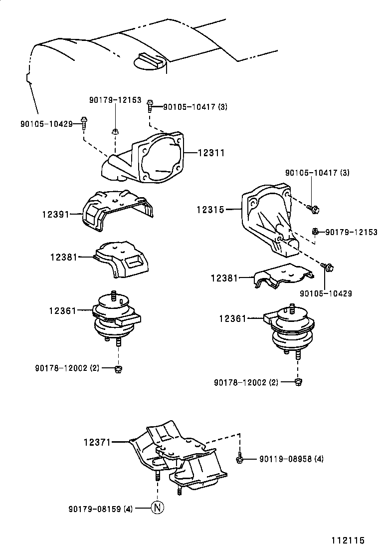 TOYOTA 1237146160 - Piekare, Dzinējs ps1.lv