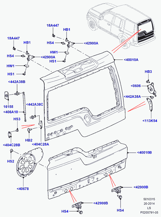 Rover BHE780060 - Gāzes atspere, Bagāžas / Kravas nodalījuma vāks ps1.lv