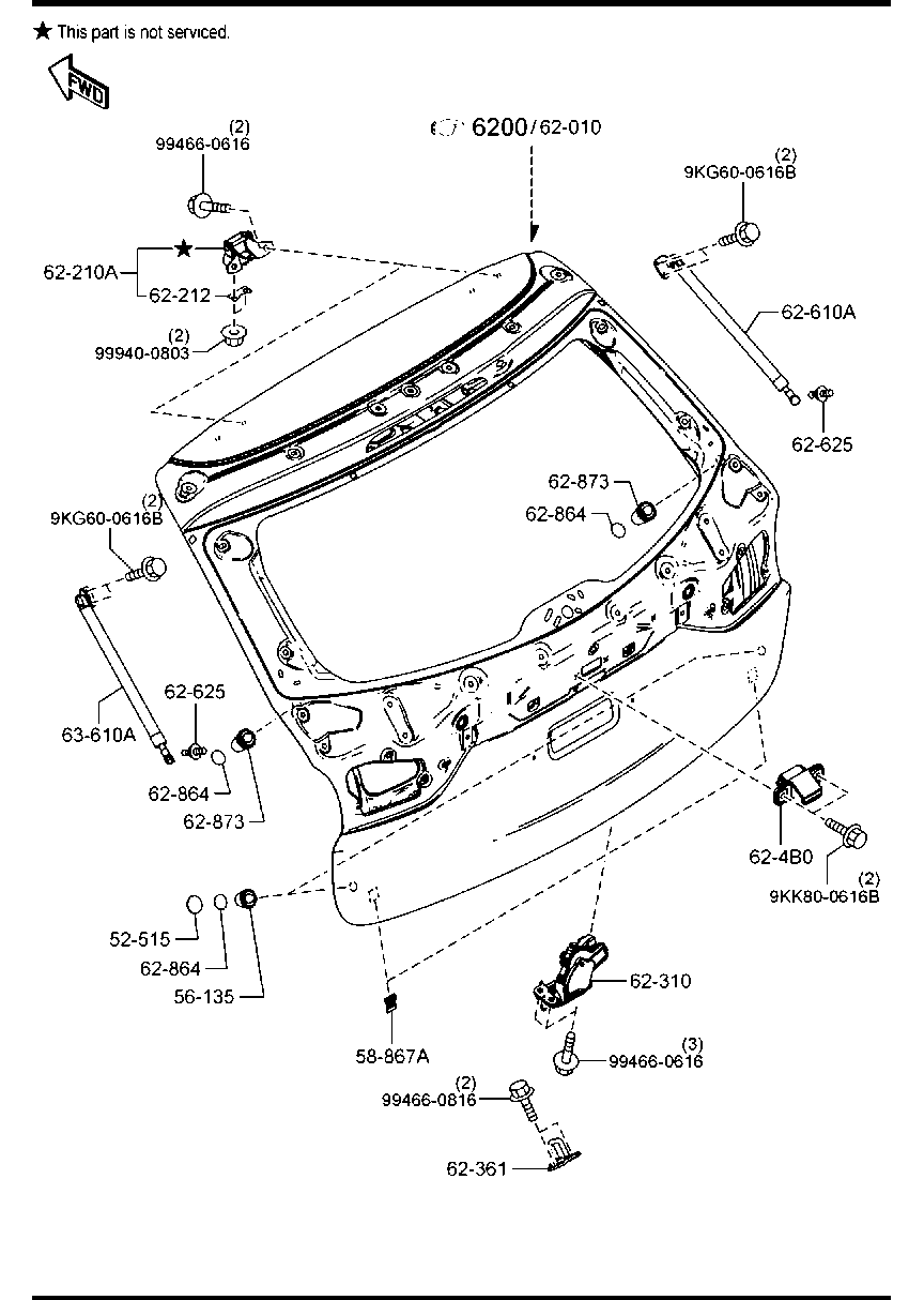 MAZDA GHP9-62-620 - Gāzes atspere, Bagāžas / Kravas nodalījuma vāks ps1.lv