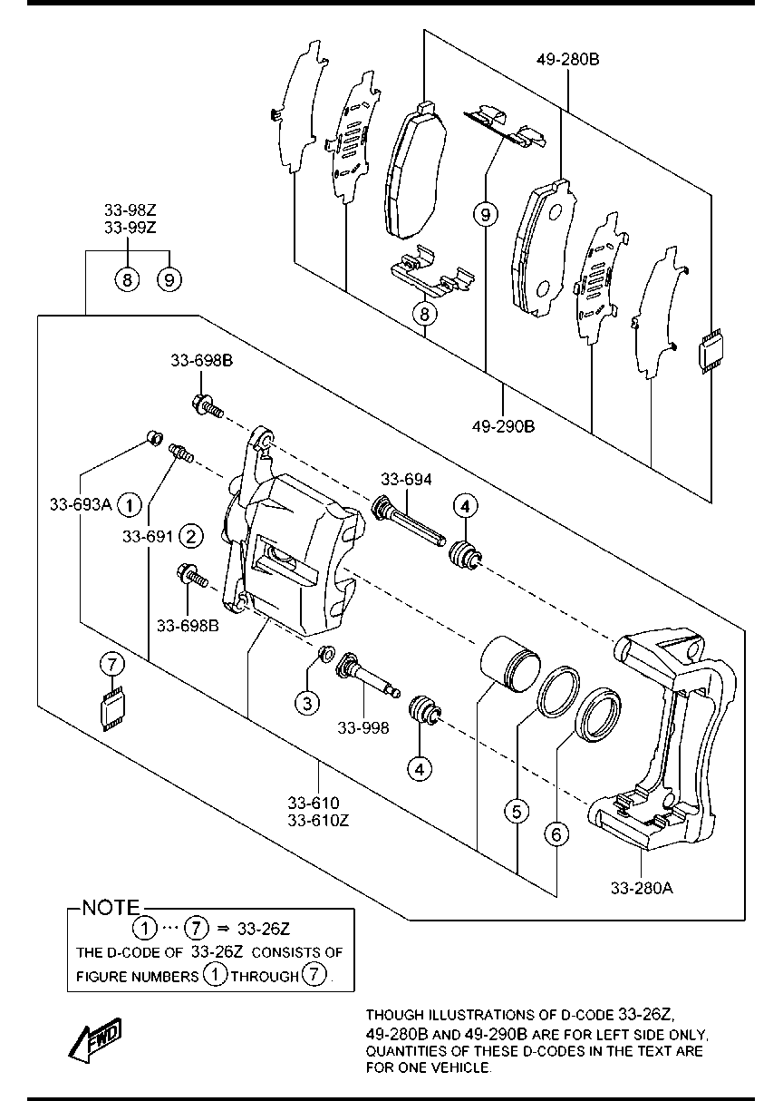 MAZDA K0Y1-33-29Z - Piederumu komplekts, Disku bremžu uzlikas ps1.lv