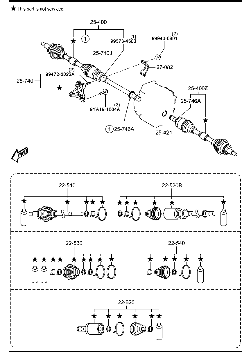 MAZDA FTB1-25-50XA - Šarnīru komplekts, Piedziņas vārpsta ps1.lv