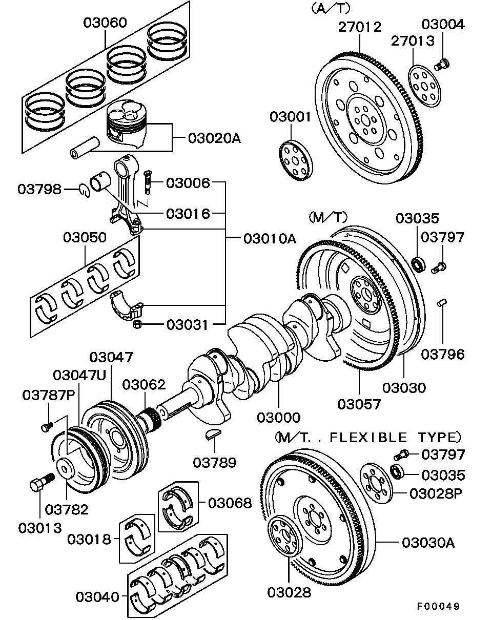 Mitsubishi MD050360 - Kloķvārpstas gultņu komplekts ps1.lv