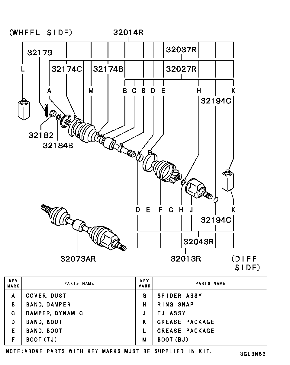 Mitsubishi MB837184 - Šarnīru komplekts, Piedziņas vārpsta ps1.lv