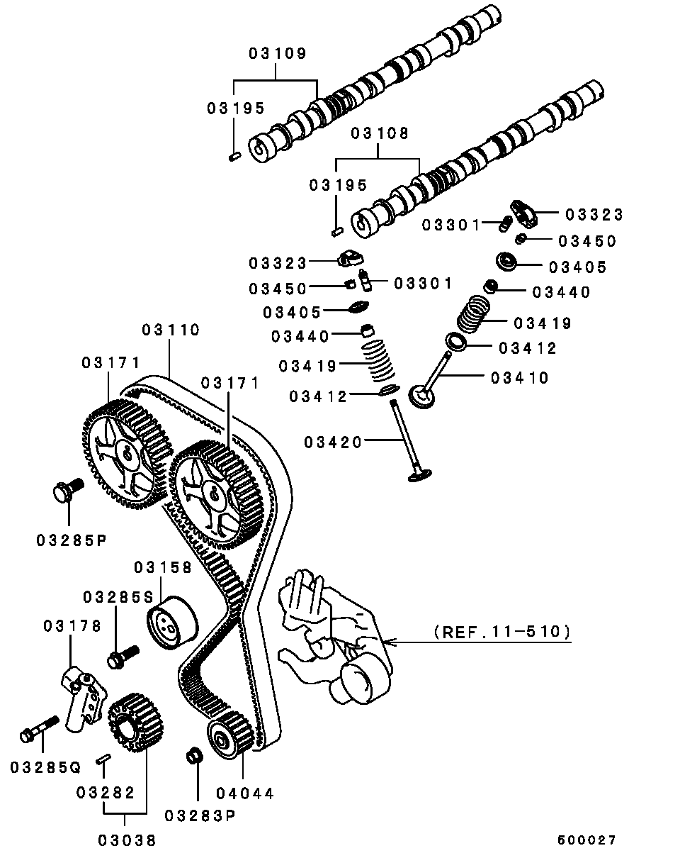 Hyundai MD12 9355 - Spriegotājrullītis, Gāzu sadales mehānisma piedziņas siksna ps1.lv