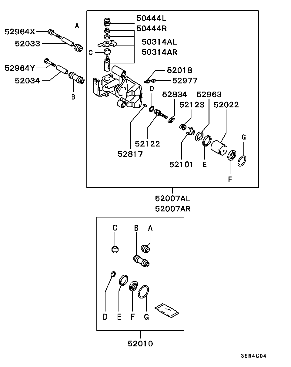 Mitsubishi MB 238738 - Virzītājčaulu komplekts, Bremžu suports ps1.lv