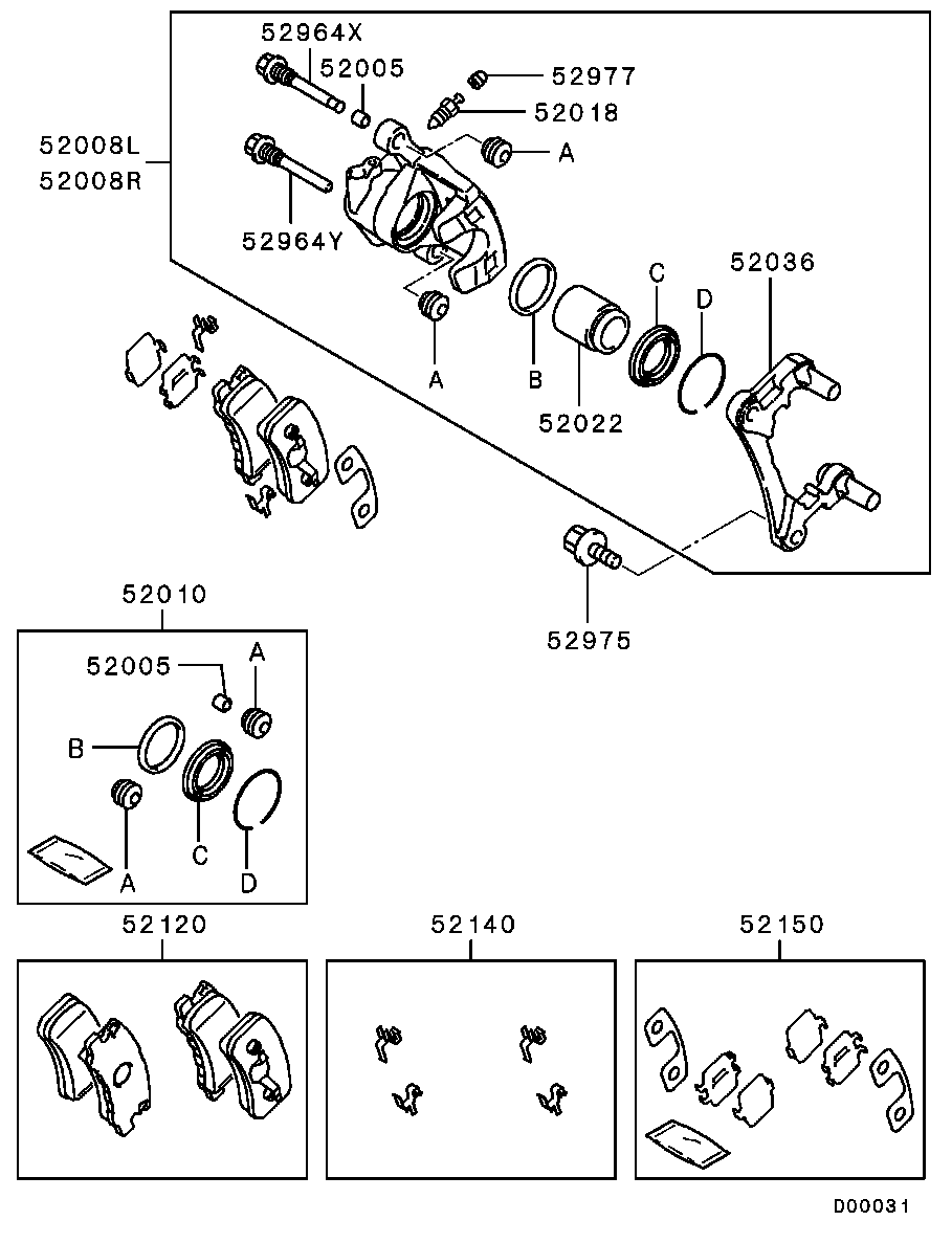 Mitsubishi MR955067 - Remkomplekts, Bremžu suports ps1.lv