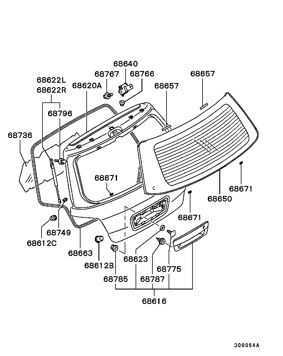 Mitsubishi MR991808 - Gāzes atspere, Bagāžas / Kravas nodalījuma vāks ps1.lv