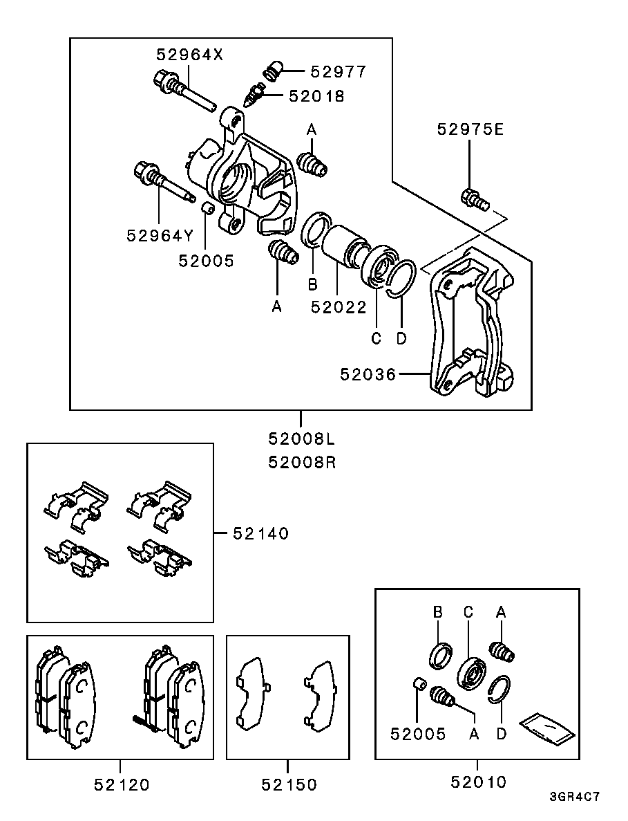 Mitsubishi MB950202 - Remkomplekts, Bremžu suports ps1.lv