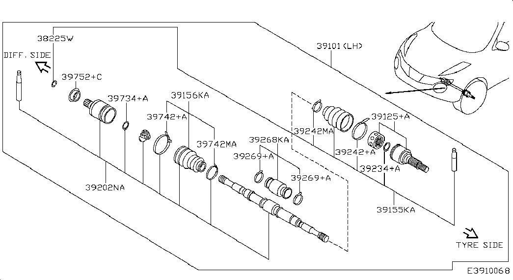 NISSAN C9241BU100 - Putekļusargs, Piedziņas vārpsta ps1.lv