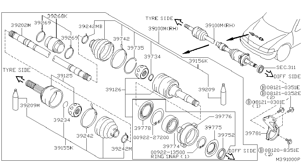 NISSAN 39211-5V070 - Šarnīru komplekts, Piedziņas vārpsta ps1.lv