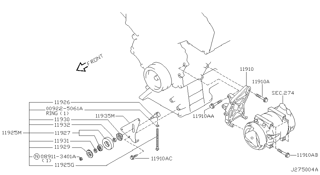 NISSAN 11925-4W000 - Parazīt / Vadrullītis, Ķīļrievu siksna ps1.lv