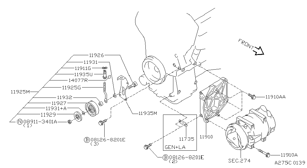 NISSAN 11927-31U00 - Parazīt / Vadrullītis, Ķīļrievu siksna ps1.lv