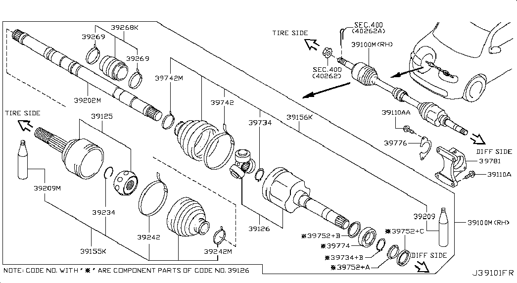 NISSAN 39211-ED100 - Šarnīru komplekts, Piedziņas vārpsta ps1.lv