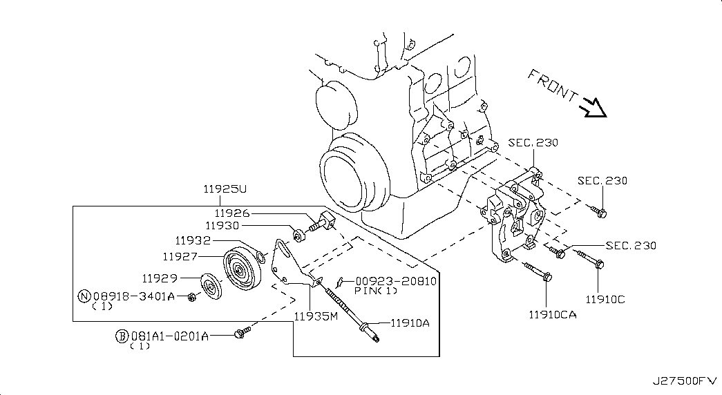 NISSAN 11928-95F0A - Parazīt / Vadrullītis, Ķīļrievu siksna ps1.lv